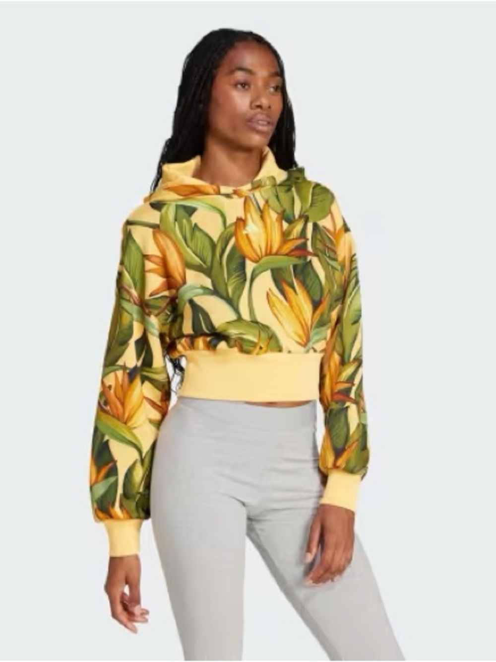 FARM Rio Yellow & Green Floral Cropped Hoodie